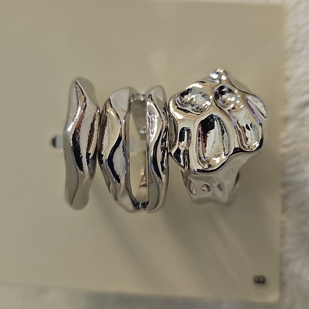 NWT Open Edit Set Of 3 Molten Rhodiun Rings Size 8 Silver - Picture 12 of 12